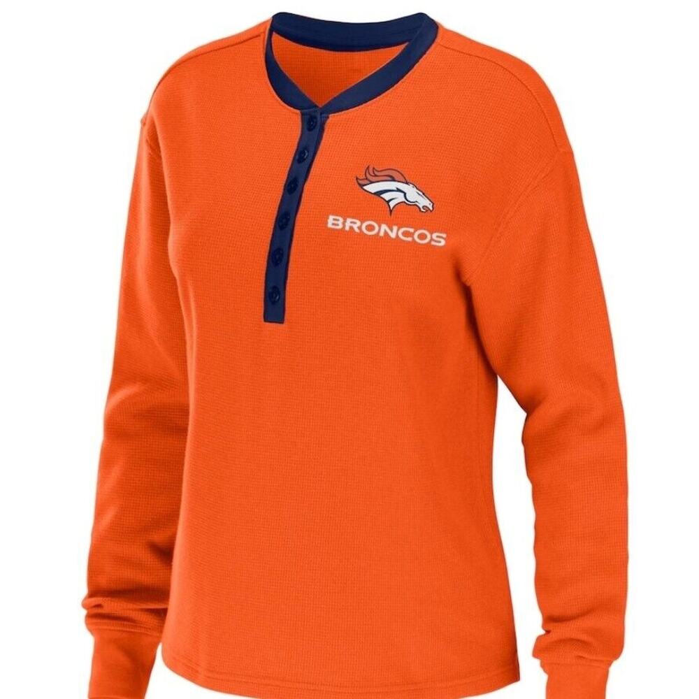 Denver Broncos WEAR by Erin Andrews Woman's Henley Long Sleeve T-shirt B5